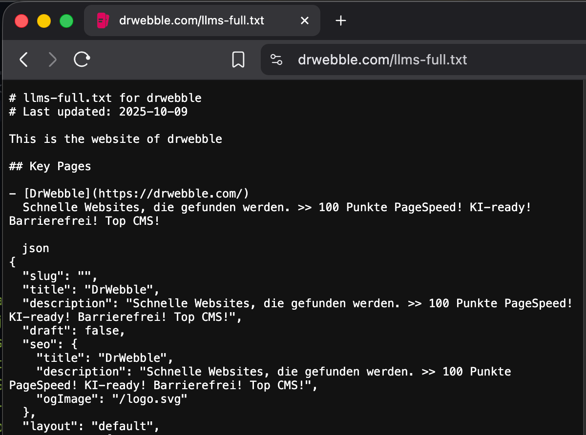 DrWebble Website mit geöffneten Entwicklertools